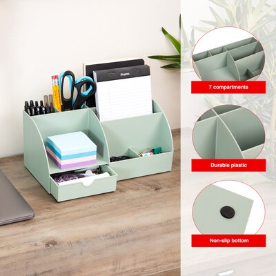 Staples 7-Compartment Plastic Desk Organizer, Sage Green (ST63871)