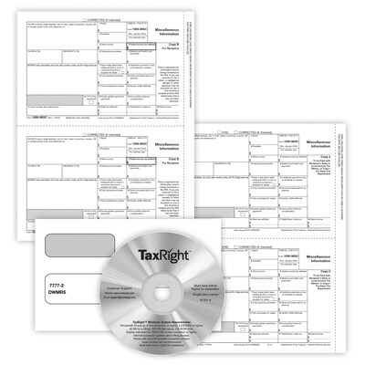 ComplyRight 2024 1099-MISC Recipient Copy Only Tax Form, Envelopes and TaxRight Software, 3-Part, 2-