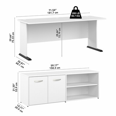 Bush Business Furniture Studio A 72" L-Shaped Gaming Desk with Storage, White (STA012WH)