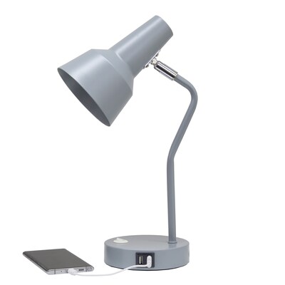 Simple Designs Sleek Essentials LED Desk Lamp, 15.2", with USB Ports, Gray (LD1072-GRY)