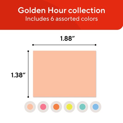 Staples Ultra Sticky Notes, 1 3/8" x 1 7/8", Golden Hour Collection, 100 Sheets/Pad, 24 Pads/Pack (ST62877)