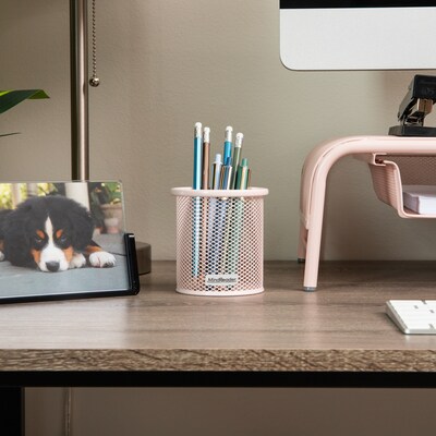 Mind Reader Metal Pen and Accessory Holder Desk Organizer, Pink, 3-Pieces (CLIPMESH3-PNK)