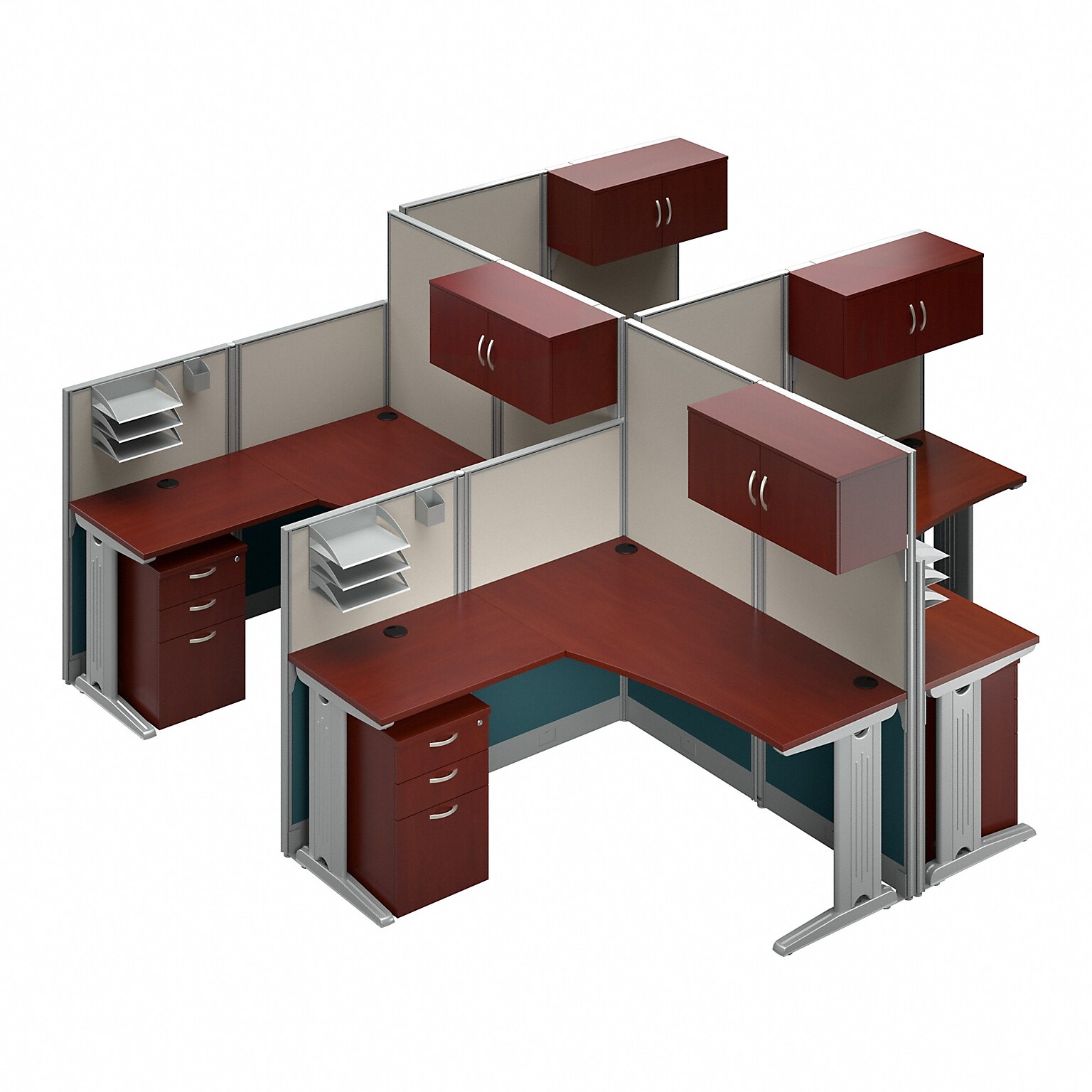 Bush Business Furniture Office in an Hour 63H x 129W 4 Person X-Shaped Cubicle Workstation, Hansen Cherry (OIAH007HC)