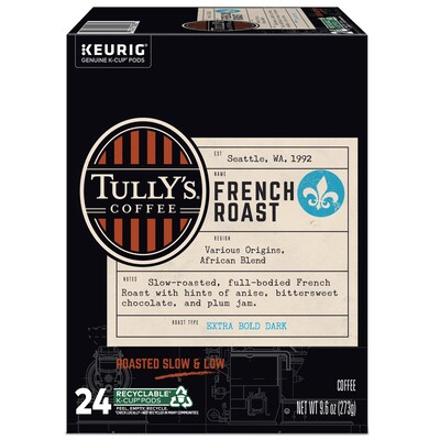 Tully's French Roast Coffee Keurig® K-Cup® Pods, Dark Roast, 24/Box (192619)