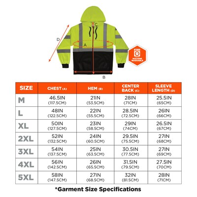 Ergodyne GloWear 8312BK High Visibility Long Sleeve Black Bottom Hooded Zip-Up Sweatshirt, ANSI Type R Class 3, Lime, 4XL