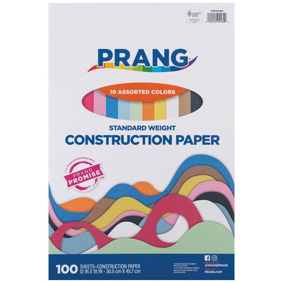 Prang 12 x 18 Construction Paper, Assorted Colors, 100 Sheets/Pack, 3 Packs/Bundle (PAC94460-3)