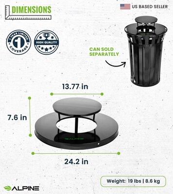 Alpine Industries Rain Bonnet Trash Can Lid, 38 Gallon Trash Cans, Black (479-38-A)
