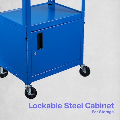 Luxor LEADER 3-Shelf Adjustable Media Utility Cart with Pullout Tray and Locking Cabinet, Blue (AVJ42KBC-RB)