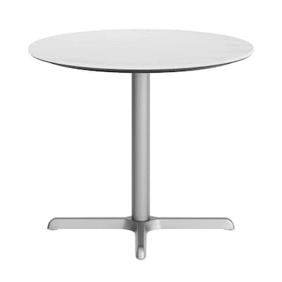 Flash Furniture Acadia 36" Round Wooden Dining Table with X-Base, White Faux Marble/Silver Base (STRD36WMAT3030S)