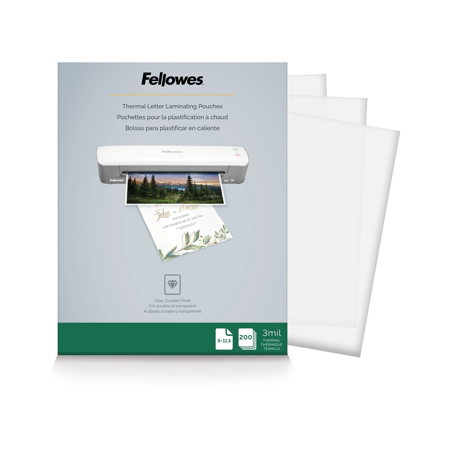 Fellowes Thermal Laminating Pouches, Letter Size, 3 Mil, 200/Pack (5743401)