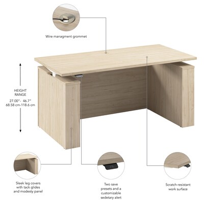 Bush Business Furniture Stratus 60"W Electric Rectangular Adjustable Standing Desk with Modesty Panel, Natural Elm (SUT003NE)