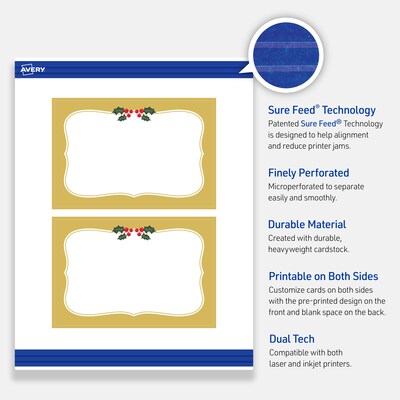 Avery Gold-Metallic Berries Matte Blank Card, White, 20/Pack (S00-FGX)