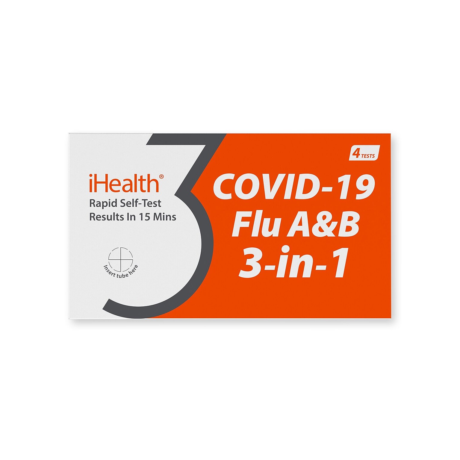 iHealth COVID-19/Flu A&B 3-in-1 Antigen Rapid Test, Results in 15 Mins, FDA Authorized (1 Pack, 4 Tests Total) (SMN200116)