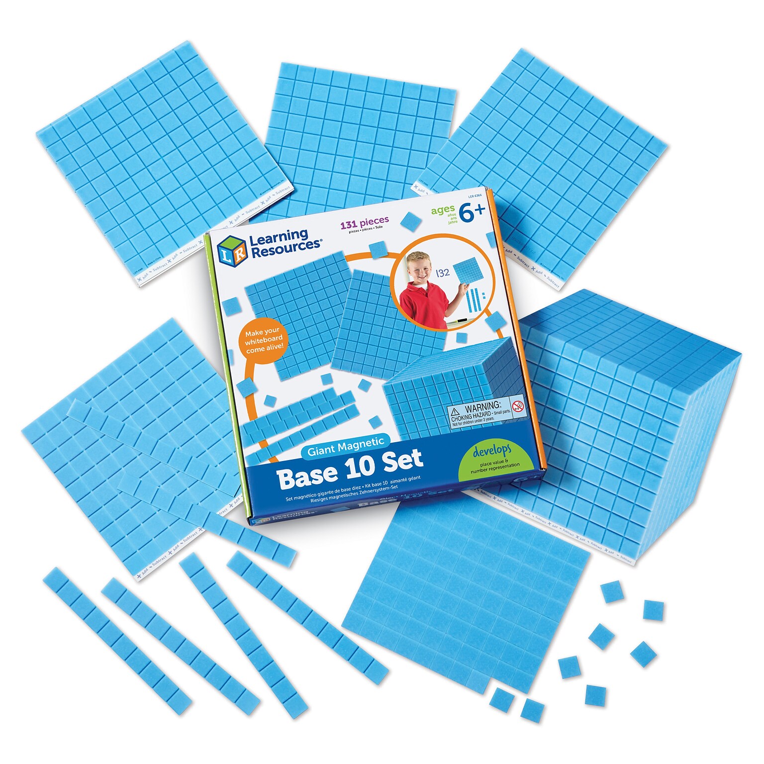 Learning Resources Giant Magnetic Base Ten Set, Blue, 131 Piece Set (LER6366)