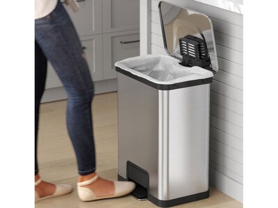 HLS Commercial Stainless Steel Step Trash Can with Hinged Lid, 13-Gallon, Silver (HLS13SS)