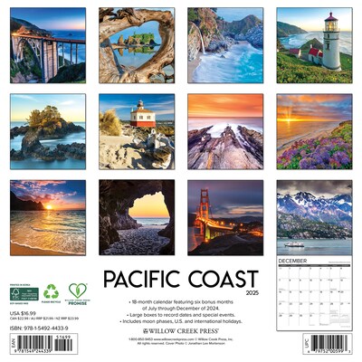 2025 Willow Creek Pacific Coast 12 x 12 Monthly Wall Calendar (44339)
