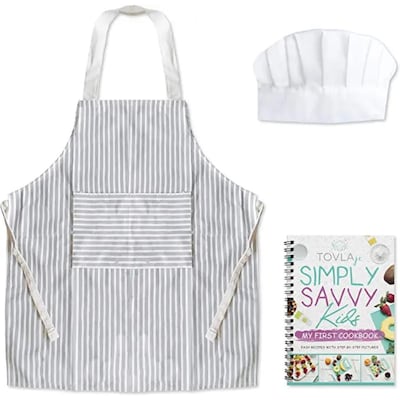 Tovla Jr. Kids Cookbook, Cooking Apron & Hat Set (LE-BI8T-52OL)