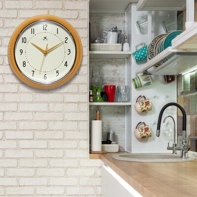 Infinity Instruments Round Retro Saffron Wall Clock, Aluminum, 12" (10940SY-12)
