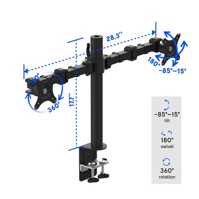 FlexiSpot Adjustable Dual Monitor Arm Mount for Sit-Stand Riser, Up To 30" Monitor, Black (D1D-E)
