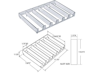 Azar 2.63" x 12" Pegboard 6-Compartment Cosmetic Tray, Black, 2/Pack (225830-6COMP-BLK-2PK)