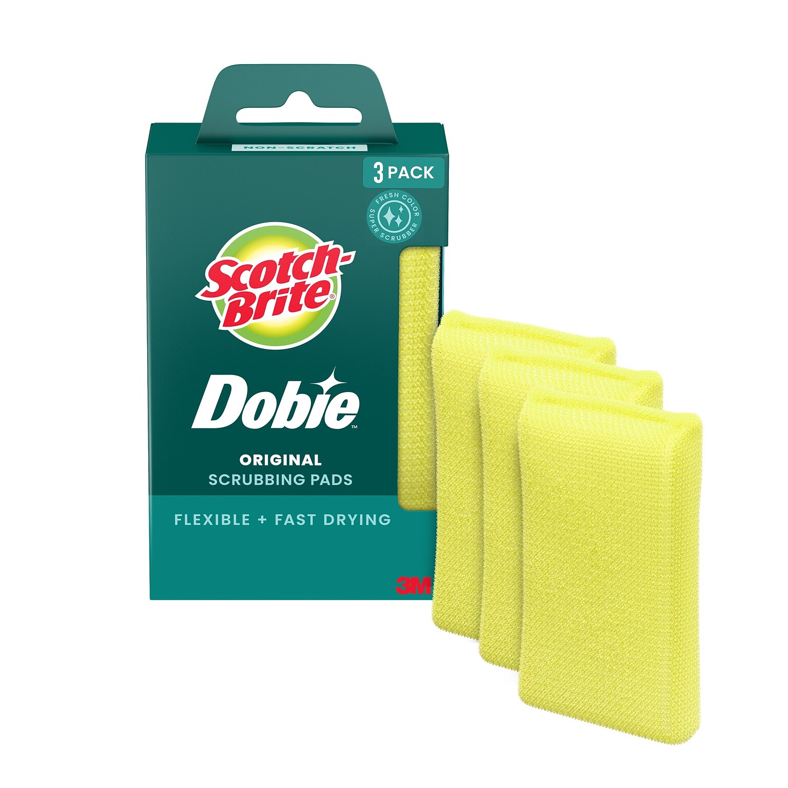 Scotch-Brite Dobie All-Purpose Non-Scratch Scouring Pad, Yellow, 3/Pack (723-2F)