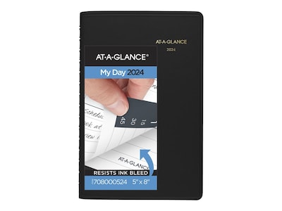 2024 AT-A-GLANCE 5" x 8" Daily Appointment Book, Black (70-800-05-24)