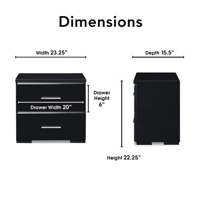 Finch Belmont 2 Drawer Nightstand, Black (FUTB10143B)