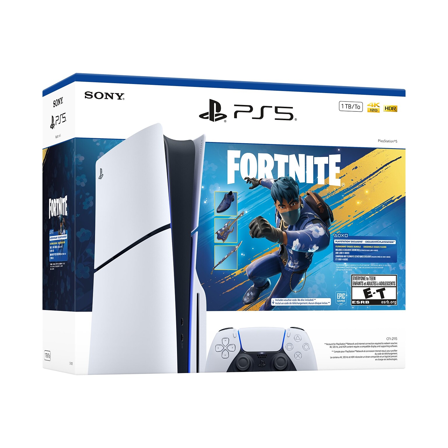 Sony PlayStation 5 Slim Gaming Console, Fortnite Flowering Chaos Bundle, 1TB SSD, White (1000049926)