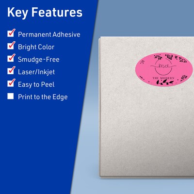 Avery Laser/Inkjet Oval Multipurpose Labels, 4.25 x 2.5, Bright Pink, 60/Pack (94058)