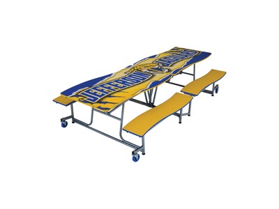 AmTab Ocean Waves Mobile Cafeteria Table w/ 4 Benches, 35 x 145, Assorted Colors (MBOWT12)