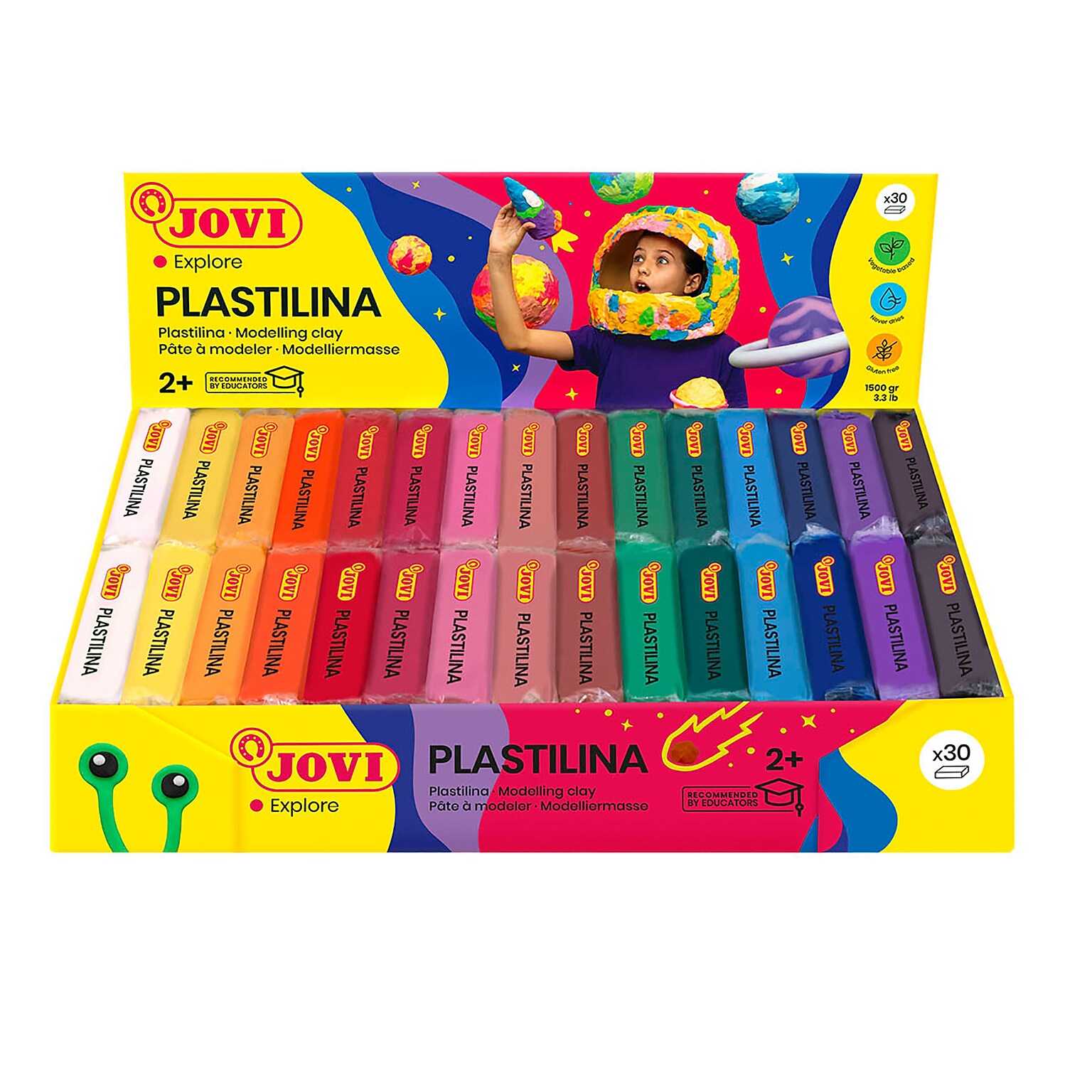 JOVI Plastilina Modeling Clay, Display Box of 30 Bars, Standard Colors (JOV70S)