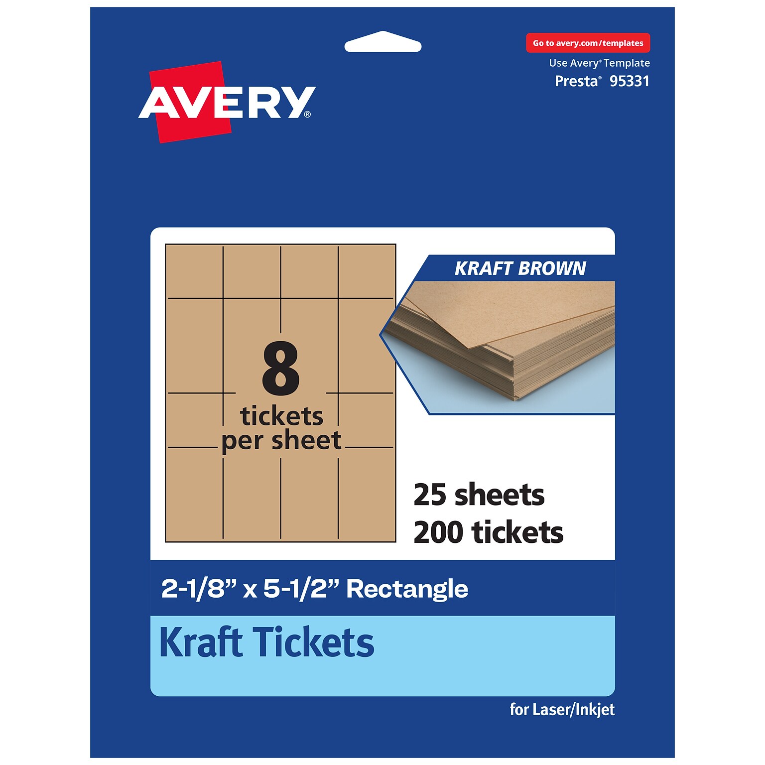 Avery Integrated Cards, 2-1/8 x 5-1/2, Matte Kraft Brown, 200/Pack (95331)