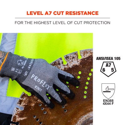 Ergodyne ProFlex 7072 Nitrile Coated Cut-Resistant Gloves, ANSI A7, Gray, XL, 12 Pair (10305)