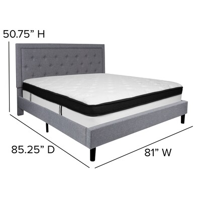 Flash Furniture Roxbury Tufted Upholstered Platform Bed in Light Gray Fabric with Memory Foam Mattress, King (SLBMF28)