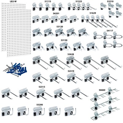 Triton Products LocBoard Kit, (2) 24 x 42-1/2 x 9/16 Steel Square Hole Pegboards, 63 Assorted Hoo
