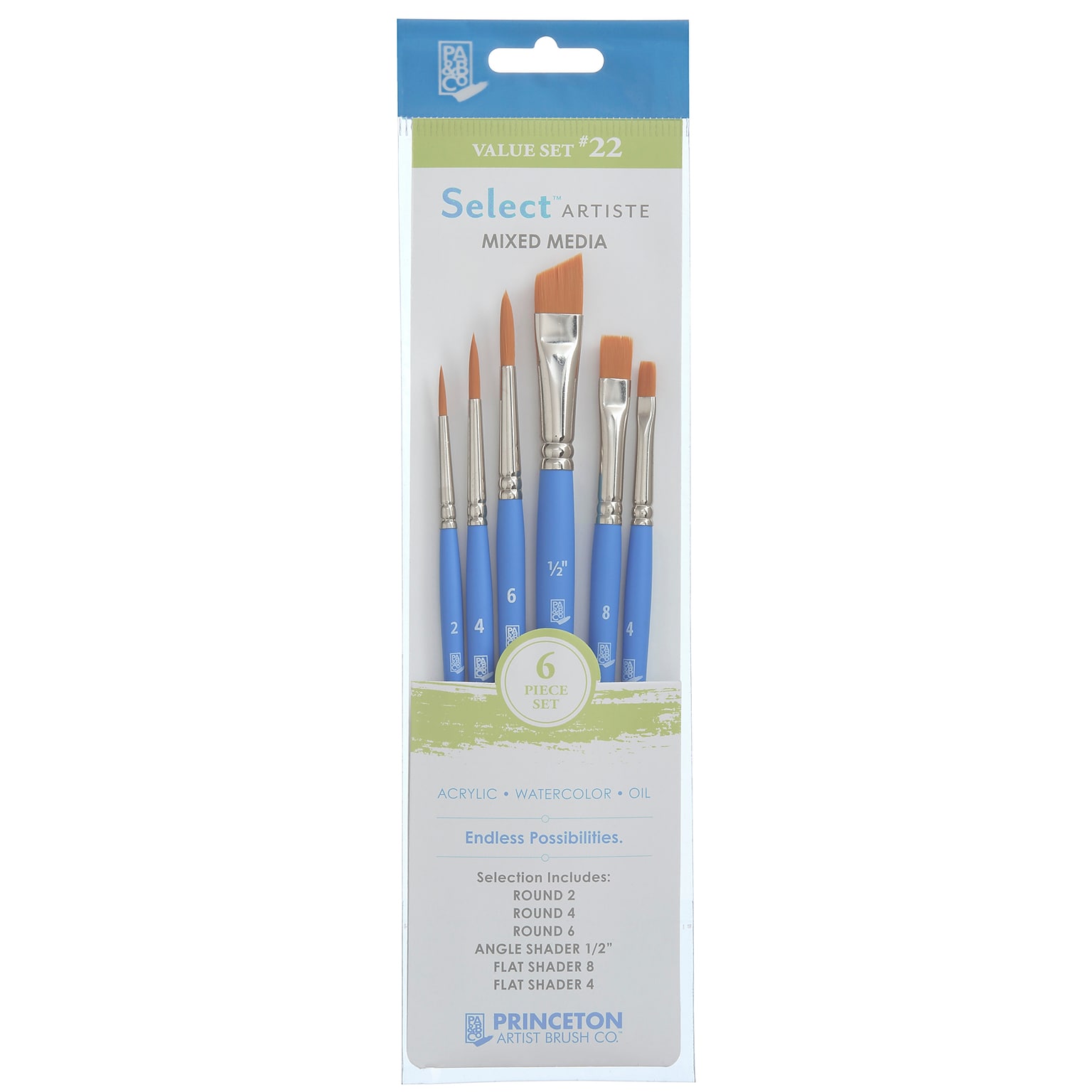 Princeton Select Artiste Mixed Media Synthetic Brush Set No. 22, 6/Pack (PBXP3750SET122)