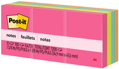 Post-it Notes, 1 3/8"x 1 7/8", Poptimistic Collection, 100 Sheets/Pad, 12 Pads/Pack (653AN)
