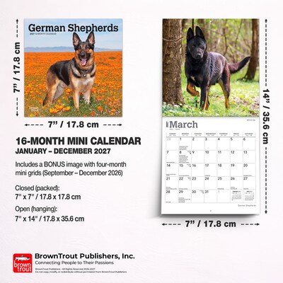 2027 BrownTrout German Shepherds 7" x 7" Monthly Wall Calendar, Assorted Colors (9798330710003)