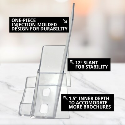 Azar Displays Trifold Brochure Holder, Desktop/Countertop, Top Loading, Clear Acrylic, 2/Pack (252922-2PK)