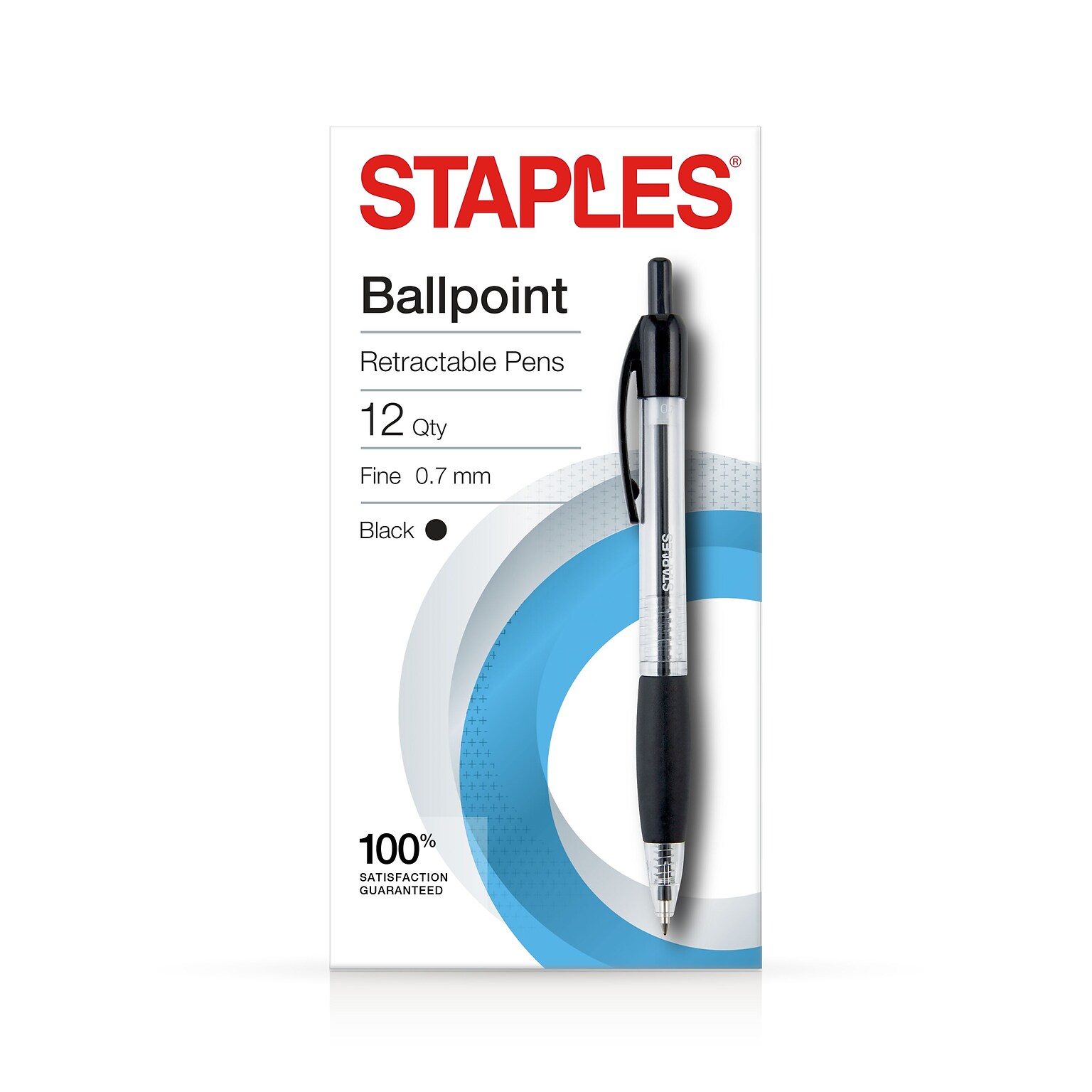 Staples® Retractable Ballpoint Pens, Fine Point, 0.7mm, Black Ink