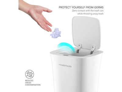 Nine Stars Plastic Sensor Trash Can, 2.6-Gallon, White (DZT-10-11)