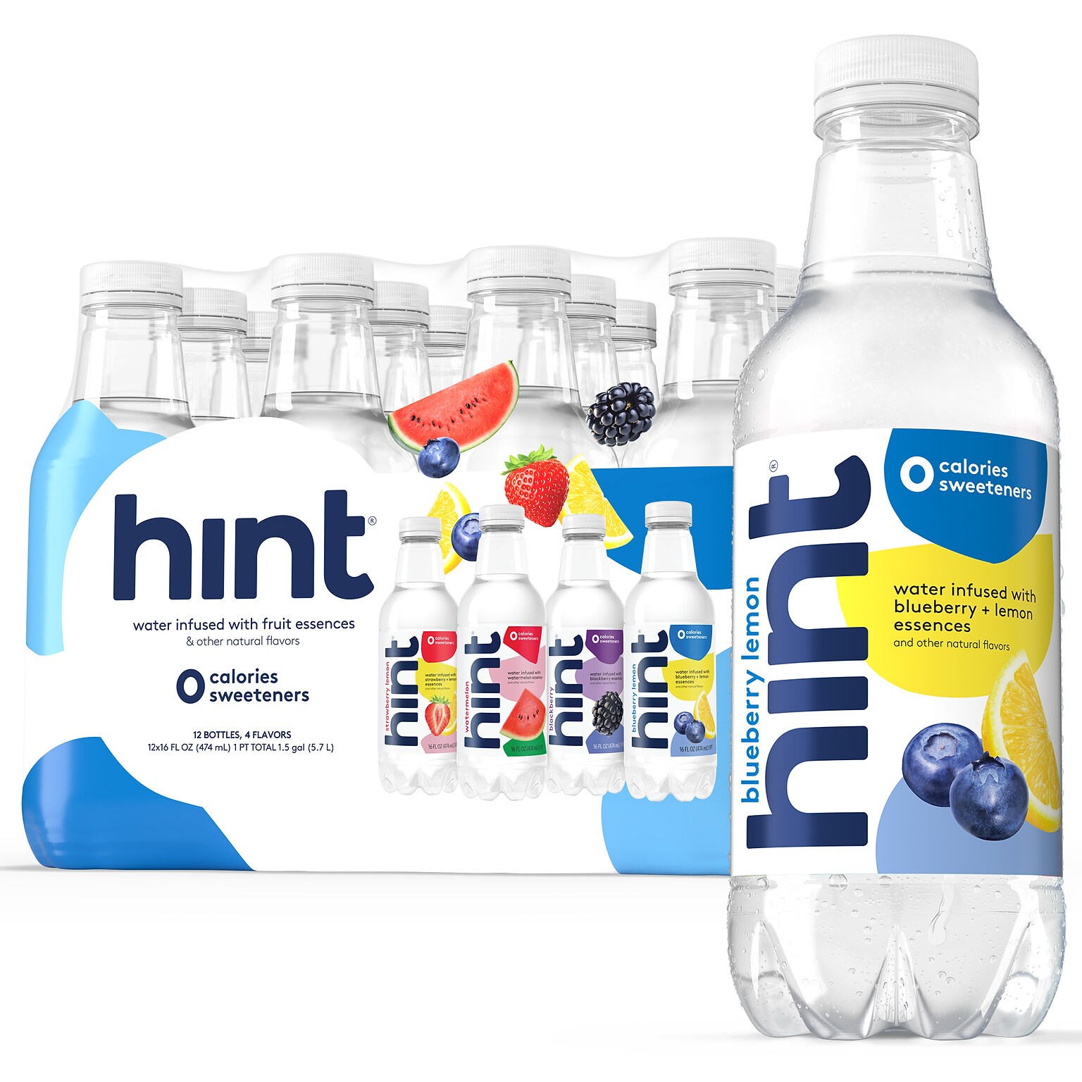 Hint White Variety Pack Purified Water, 16 oz., 12 Bottles/Carton (00349)