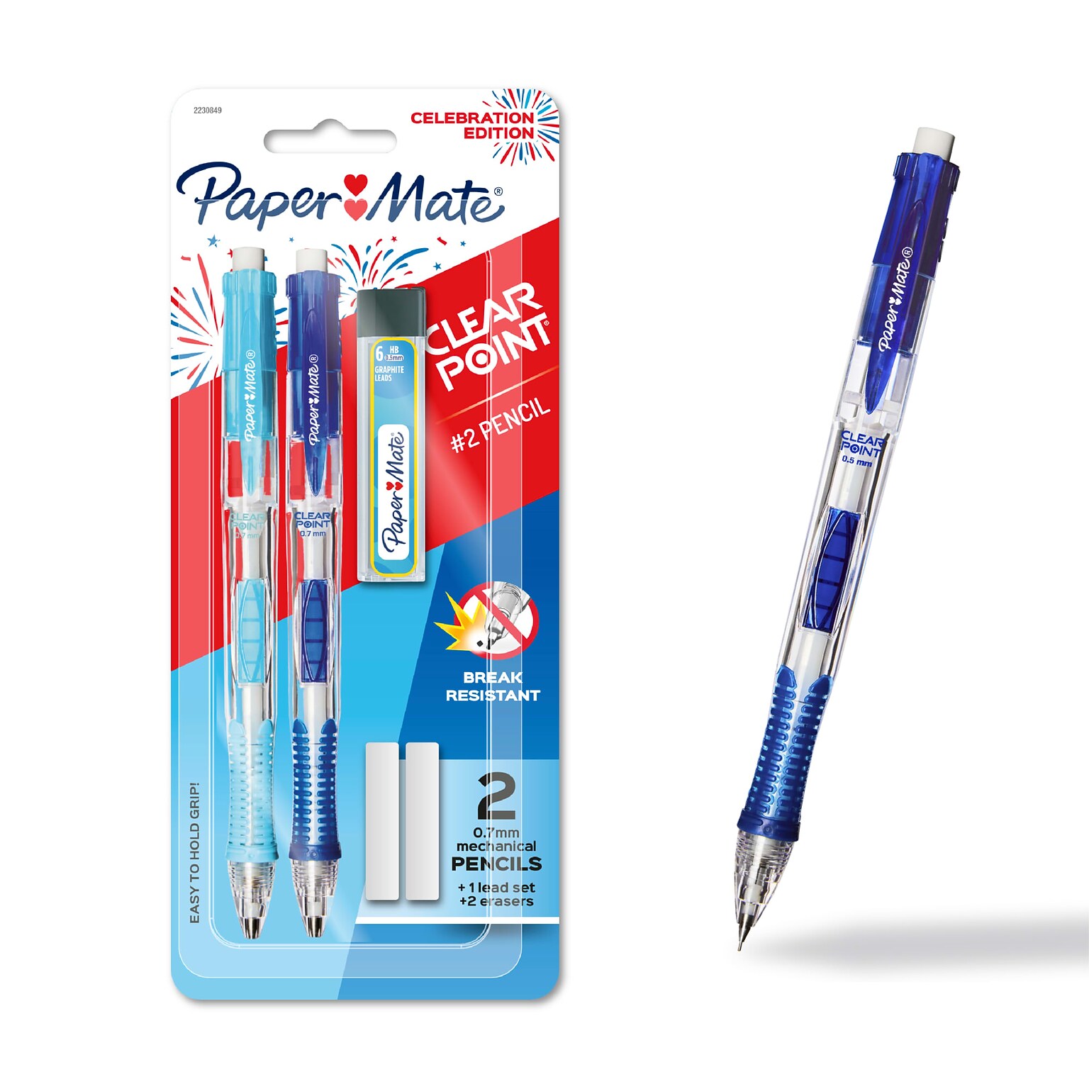 Paper Mate Clear Point Mechanical Pencil, 0.7mm, #2, Hard Lead, 2 Pencils/Pack (2230849)