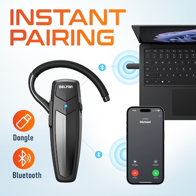 Delton 87X Wireless Single-Ear Bluetooth Computer Earbud, Black (DBH87X)