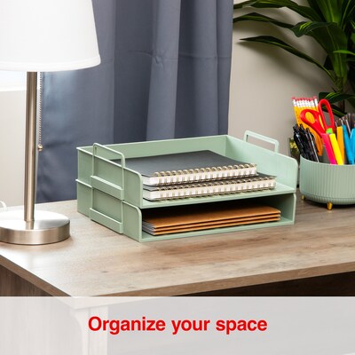Staples Plastic Side Loading Stackable Letter Tray, Letter Size, Sage Green, 2/Pack (ST63885)