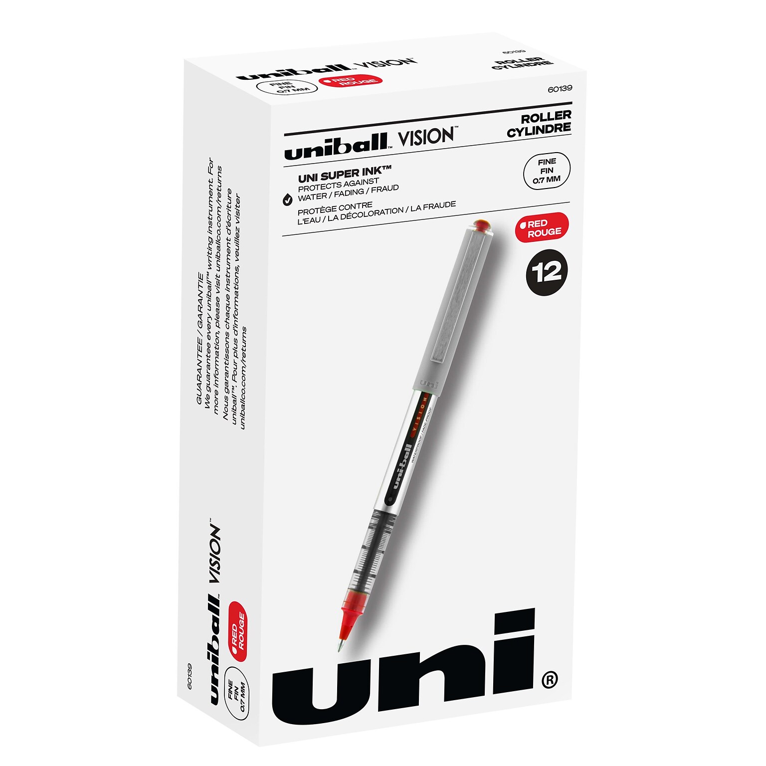 uniball Vision Rollerball Pens, Fine Point, Red Ink, Dozen (60139