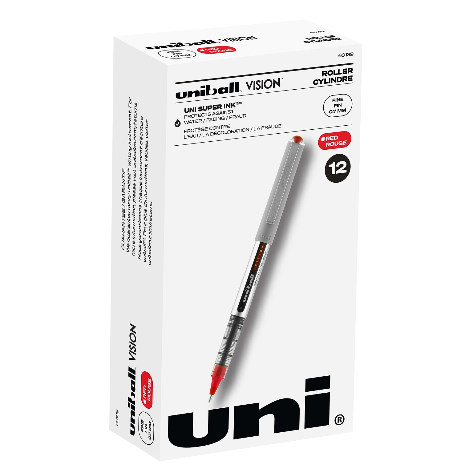 uni-ball Vision Rollerball Pens, Fine Point, Red Ink, Dozen (60139)