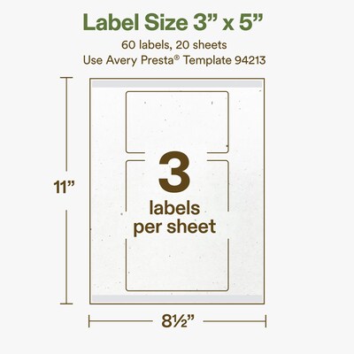 Avery Hemp Rectangle Laser/Inkjet Multipurpose Labels, 3" x 5", Off-White (60/Pack)
