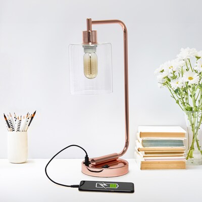 Creekwood Home Vintage Vantage 18.8" Minimalist Industrial Curved Arm Desk Lamp, Feit LED Bulb, Rose Gold (CWD-1018-RG-LB)