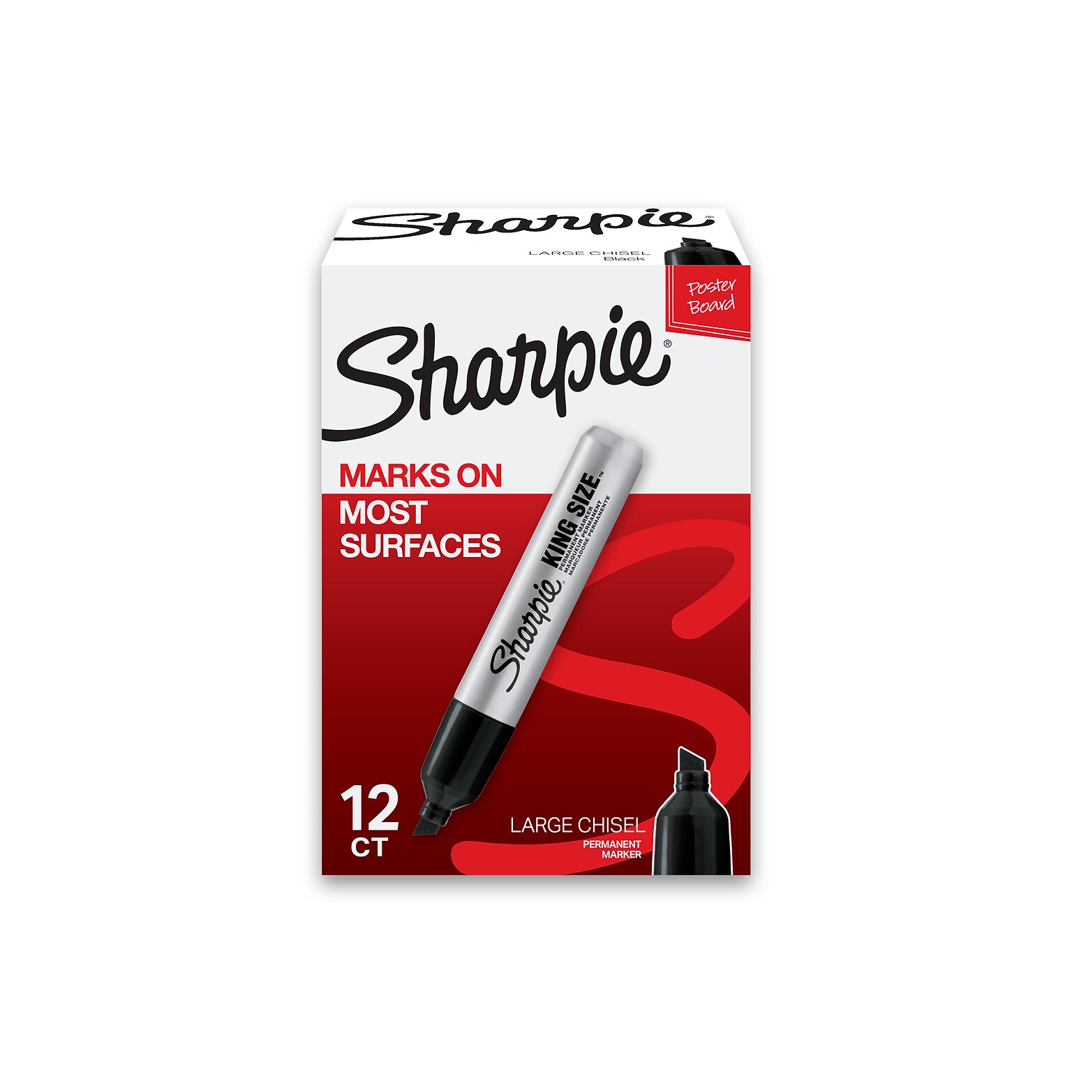 Sharpie King Size Tank Permanent Marker, Chisel Tip, Black, 12/Pack (15001A)